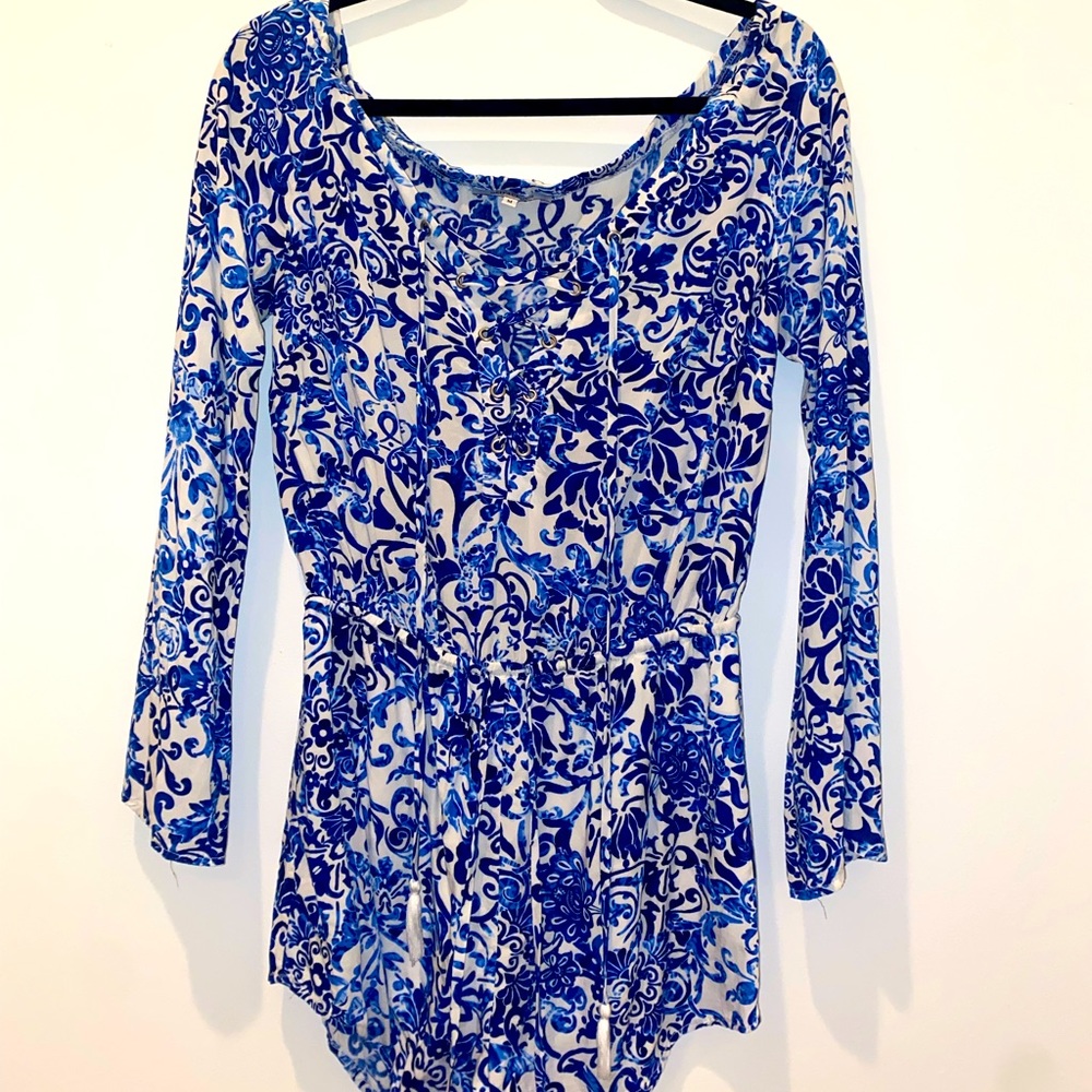 Olivaceous M blue Long sleeve romper